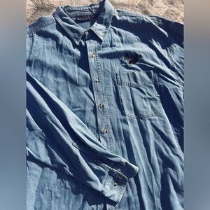 Vintage Alaska Embroidered Denim Button Down Shirt Western Oversized